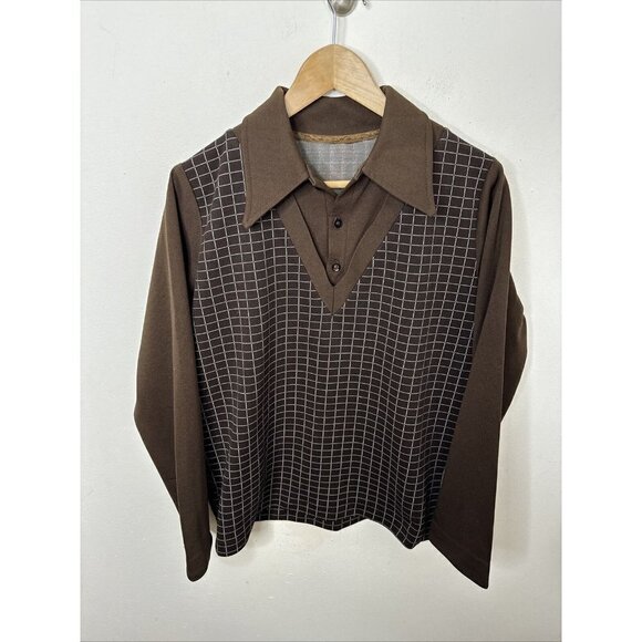 Unbranded Tops - Vintage 60s 70s Hand Tailored Shirt‎ Woman L Polyester Disco Mod Brown